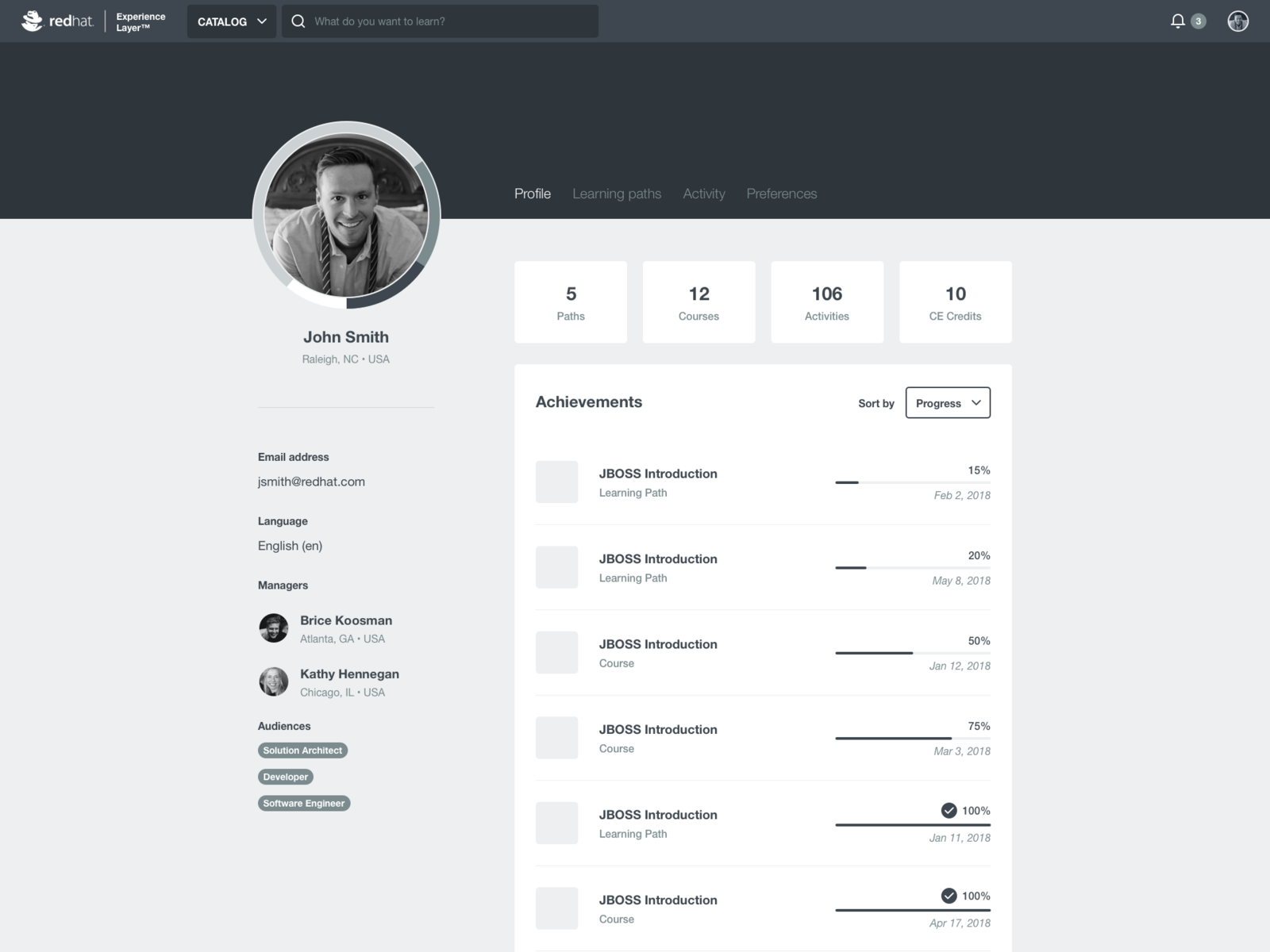 Learning Platform User Profile by Mark Riggan on Dribbble