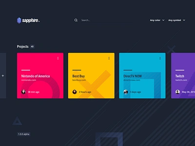 Dashboard - Sapphire Data Architecture Web App app cards clean colorful dark dashboard desktop flat homepage minimal modern projects simple symbols web app