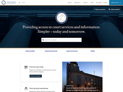 NC Judicial Branch - Homepage accessibility blue cards clean desktop flat government homepage minimal modern search simple