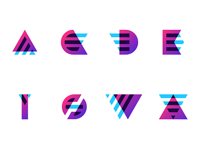 Service Icons blue clean colorful geometric gradient icon icons letter letters minimal set violet