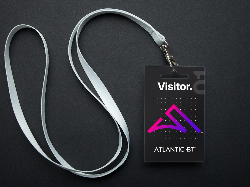 Visitor Pass badge black dark geometric gradient lanyard logo number pass pink print purple sans serif visitor