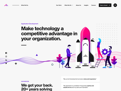 Digital Agency - Application Development - Solution articles case studies clean colorful design desktop filters flat illustration minimal modern navigation questions rocket simple vector