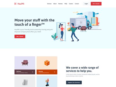 Moving Company - Home Page clean colorful desktop flat homepage illustrations large type minimal modern red simple tiles