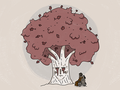 Weirwood tree and Brandon 2d illustration brandon stark character design cute digital illustration fan art flat illustrattion game fo thrones got illustration texture vector art weirwood tree