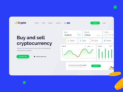 Cryptocurrency Wallet - Landing page clean concept crypto cryptocurrency dashboard design landing landing page design page product shot ui uiux ux web