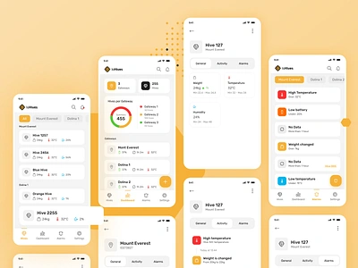 IoHives Mobile App bee bee app beekeeping bees clean dashboard design figma flat honey leonardophoenix mobile mobile app shot ui uiux ux