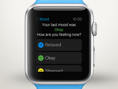 Select mood Apple Watch meditation UI emoticons faces icons mood selection stacked navigation ui wearable