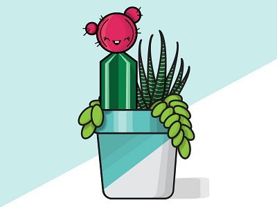 Cacthy animated cactus green happy pink succulent