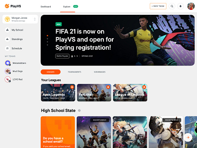 Explore Page banner cards esports landing page navigation tiles ux video games