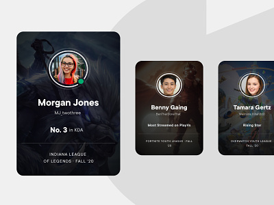 Player Cards avatar design esports profile cards ui ux video games