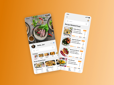 Food Recipe Mobile App UI design illustration ui ux