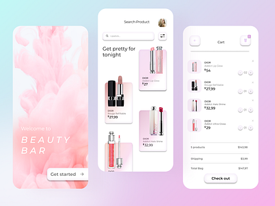 Make up Store app concept app beauty clean cosmetics gradient lipstick makeup mobile pink shop store ux