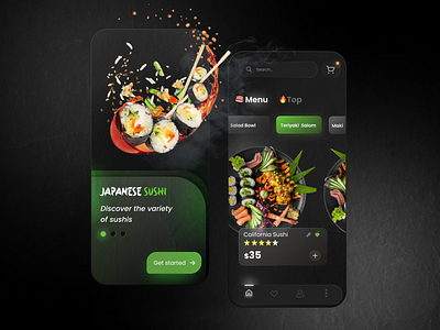 Sushi Restaurant App cook dark dark mode delibery service design fast food food food app ios japanese food menu restaurant ui ux