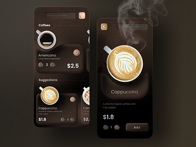Coffee Shop App Concept app chocolate coffee coffee shop dark food food app mobile ui order app ui design uiux