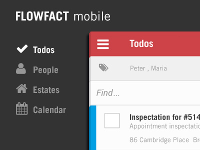 FLOWFACT mobile - todo list app crm flat interface list mobile ui ux