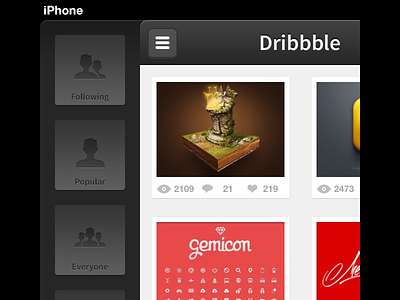 New Dribbble app Popular View dribbble homescreen ios