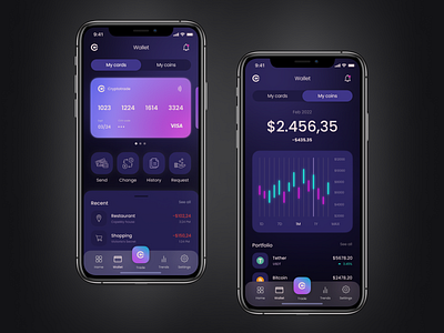 Cryptocurrency wallet | App concept design✔💱 app bank banking branding crypto cryptocurrency currency dark dashboard design mobile nft shop trade trading ui ux webdesign