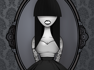 Lady in Black black and white color girl hair illustration lady lips notnice skull tattoos vector