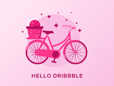Hello Dribbble bicycle debut illustration throw vector