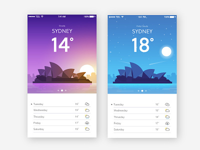 Weather UI app illustration night sunrise sydney ui ux weather