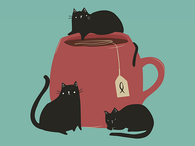 Cats and Warm Tea cat cat illustration cats coffee coffee and cats flat illustration graphic design illustration kittens tea vector artwork