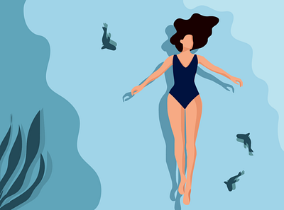 Swimming peacefully beach fish flat illustration girl illustration graphic design peace summer swimming vector artwork