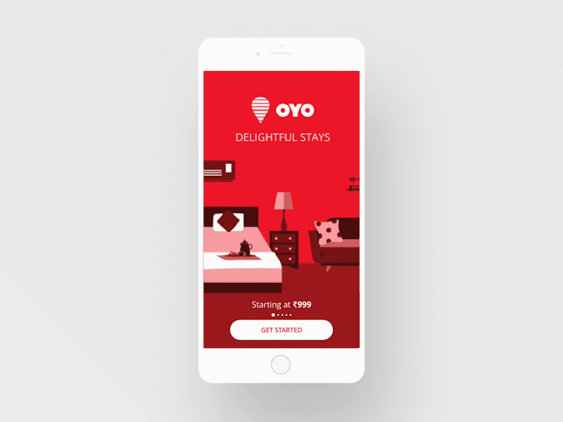 Onboarding Idea & Illustrations- OYO app animation app app reservation hotel booking carousal gif onboarding oyo screen ui user