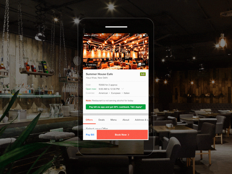 Restaurant Detail Page- Dineout app book table booking dine out prototype redesign reservation restaurant table ui user flow