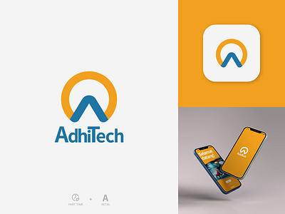 AdhiTech (Mobile App Logo) app brand guidline brand identity branding design graphic design indonesia initial logo logo logo design minimal logo mobile app mock up monogram logo ui ux vector