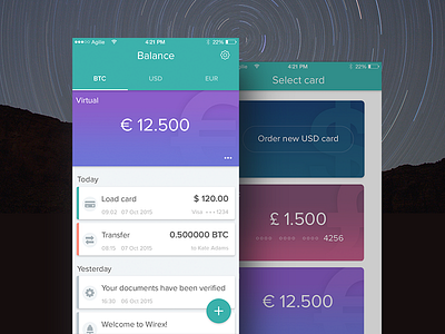Wirex app design concept android art banking cryptocurrency finance flat clean simple interface mobile ios iphone payment sketch ui ux wallet