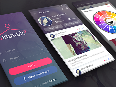 Saumble Dribbble app branding color pick events iphone listing menu profile splash ui ux