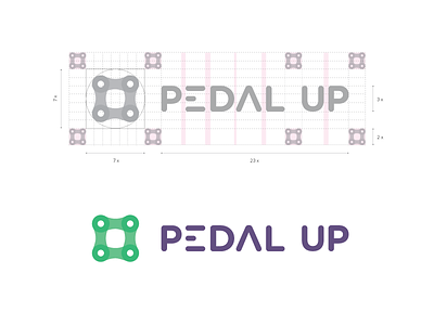Pedalup Identity in Grid. balanced brand consistent construction grid identity logo structure