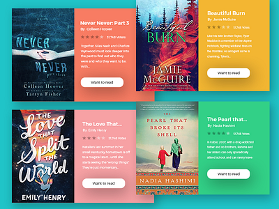 Post login home page for #Goodreads 15 column grid books colors genre landing page library reader reviews website