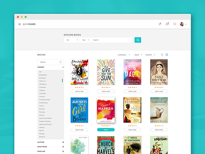 Books listing page #goodreads add books challenge find genre minimal search ui
