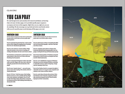 Pray - Magazine closing spread horizons magazine article layout team missions