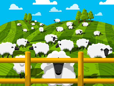 Sheep Herd Illustration animals character circuit board drawing farm fence flat herd illustration sheep tech vector