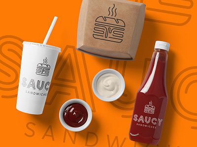 Saucy Packaging icon illustration line logo melt packaging sandwich sauce saucy typography