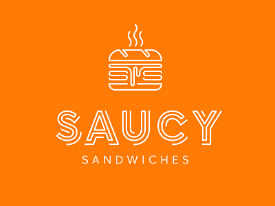 Saucy Sandwich Logo icon illustration line logo melt sandwich sauce saucy typography