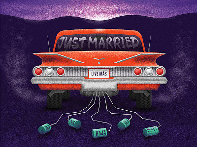 Just Married cans car color flat food illustration marriage taco bell texture vector