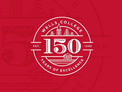 Wells College 150th Anniversary Logo badge brand identity branding circle college illustration logo minimal typography university