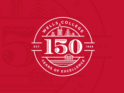 Wells College 150th Anniversary Logo badge brand identity branding circle college illustration logo minimal typography university