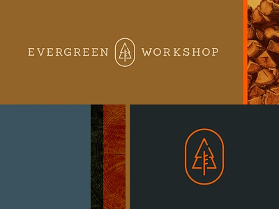 Evergreen Workshop Logo branding carpenter carpentry evergreen hat logo logo design logos tools tree trees wood wood texture woodshop workshop