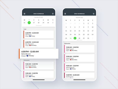 Daily Shift Schedule for Managers app app design payroll push schedule time clock ui