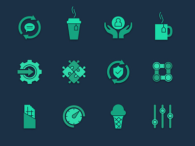 Company and culture icons chocolate bar coffee company culture concept design dial green hands ice cream icon puzzle shield vector