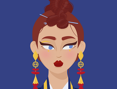 Earrings character faces graphic illustration illustrator people primary colors woman women