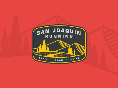 San Joaquin Running badge lockup mountains running san joaquin running trail trees