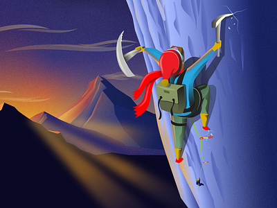 Ice Climber - Rebound alpine alpinist climbing ice climbing illustration illustration art mountain mountaineering sunrise sunset vector