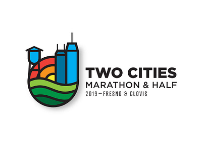 Two Cities Marathon badge branding color design icon logo marathon running typography vector