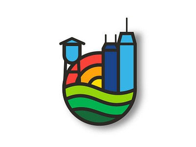 Two Cities Icon badge branding city color design icon land lockup marathon primary colors two cities vector vector illustration water tower wave