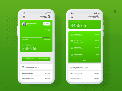 Greenwave App adobe xd app balance bill pay design finance green illustrator iphone mobile payment statement ui ux vector